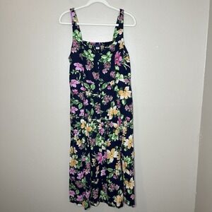 old navy fit and flare dress large Floral Dark Midi Linen Wedding Coquette Girly